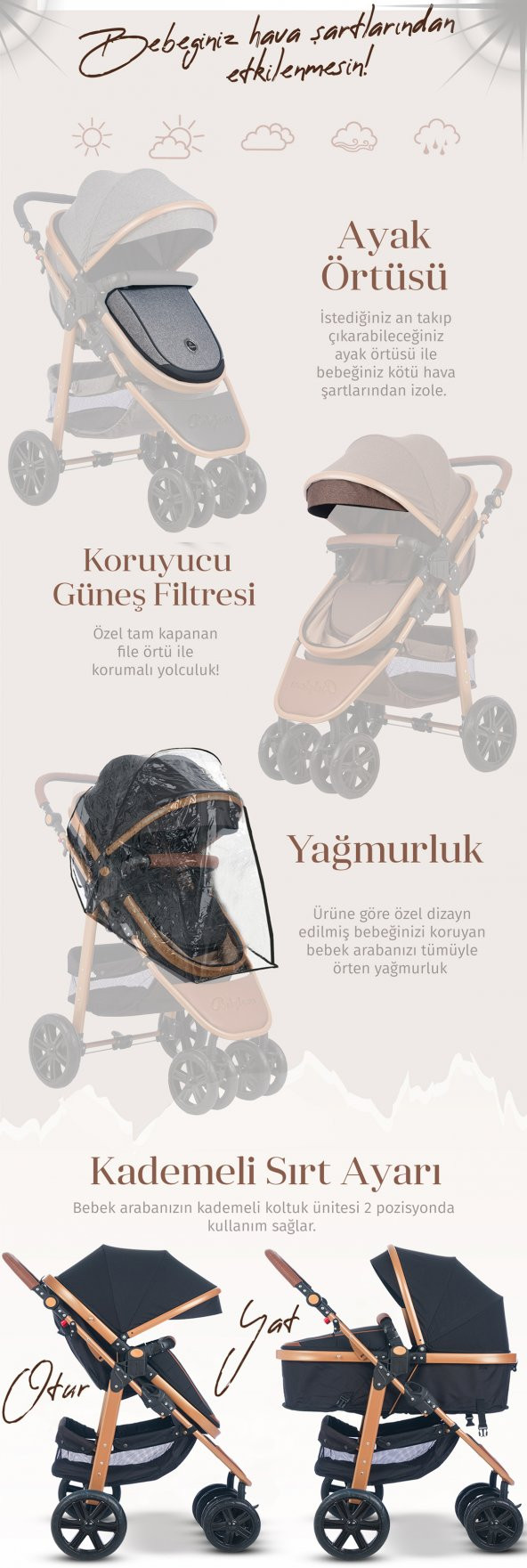 Baby Home 935 Travel Sistem Bebek Arabası 505 Maya Anne Yanı Sepet Beşik Yenidoğan 7in1 Set - 10