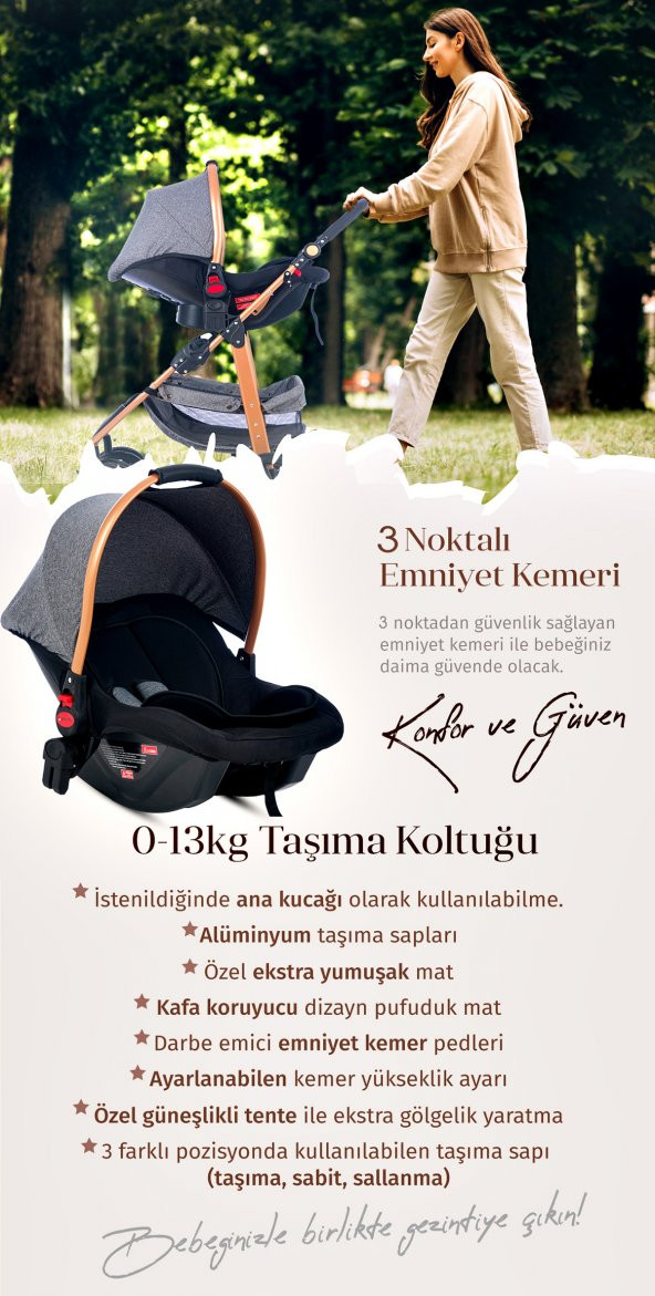 Baby Home 935 Travel Sistem Bebek Arabası 505 Maya Anne Yanı Sepet Beşik Yenidoğan 7in1 Set - 11