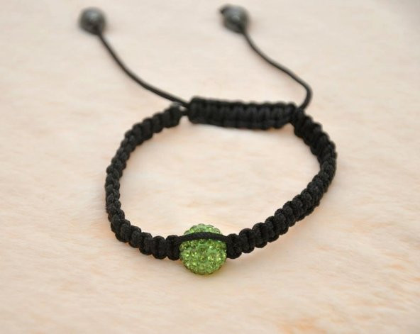 Hdmarketim Yeşil Swarovski Taşlı Ayarlanabilir Örgü Siyah İp Bileklik - Resim 3