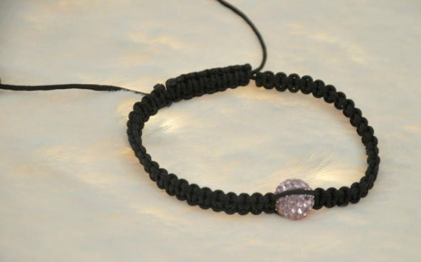 Hdmarketim Pembe Swarovski Taşlı Ayarlanabilir Örgü Siyah İp Bileklik