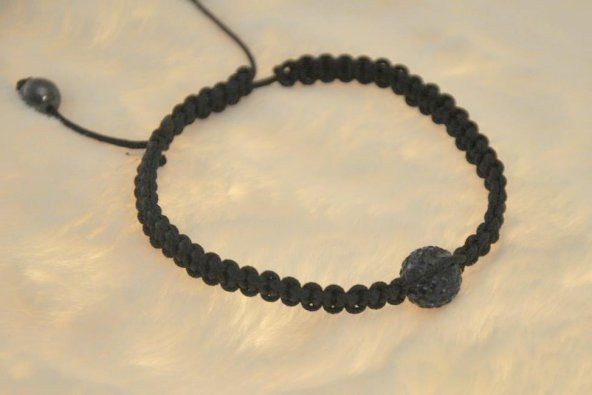 Hdmarketim Lacivert Swarovski Taşlı Ayarlanabilir Örgü Siyah İp Bileklik - 2