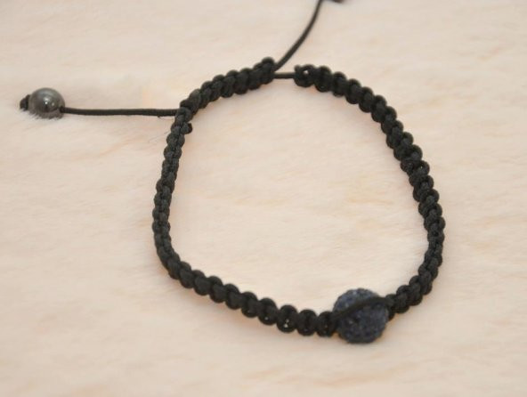 Hdmarketim Siyah Swarovski Taşlı Ayarlanabilir Örgü Siyah İp Bileklik - Resim 3