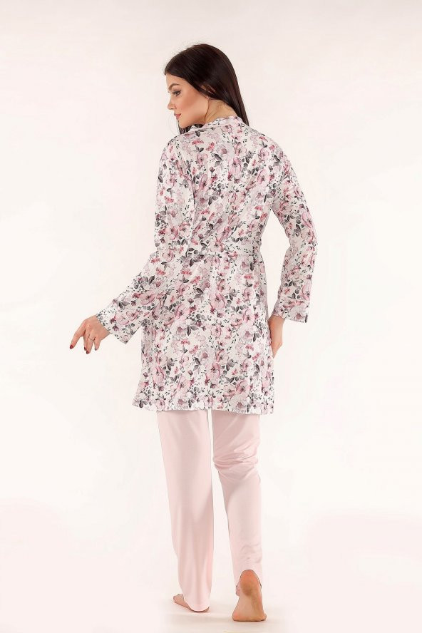 Sabahlıklı 3lü  Lohusa Pijama Takımı - Tuba 519 Sabahlıklı Hamile Pijama Takımı - 5