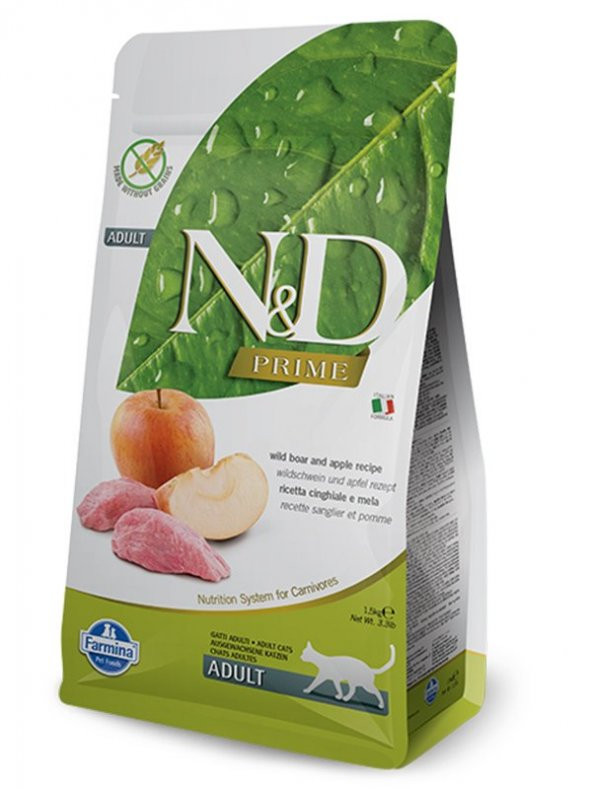 N&D Prime Domuzlu ve Elmalı Yetişkin Kedi Maması 1.5 Kg