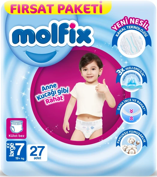 Molfix Külot Bebek Bezi Beden:7 (19+KG) XX Large 27 Adet Fırsat Pk