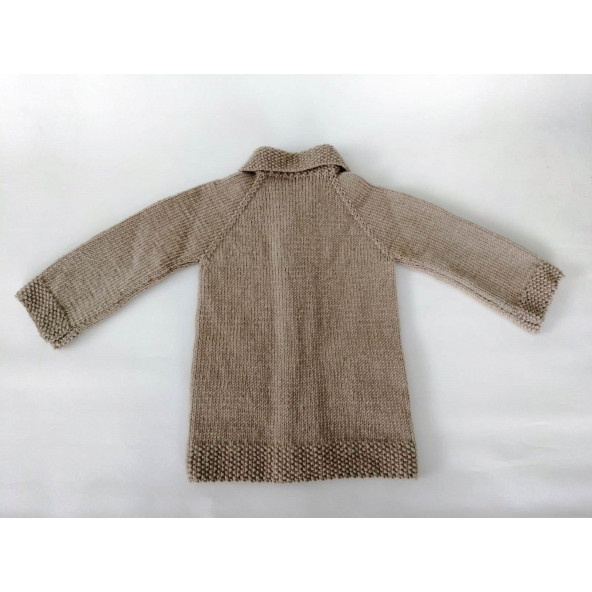 Yün El Örgüsü Hırka 2-3 yaş, Boy:43cm En:27cm Açık Kahverengi - 2