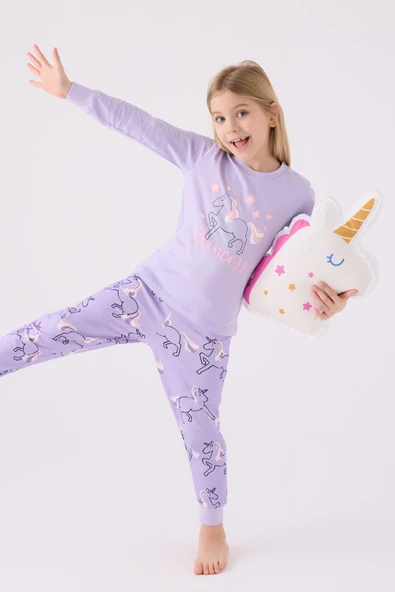 Roly Poly Princess Kız Çocuk Lila Uzun Kol Pijama Takım - 2