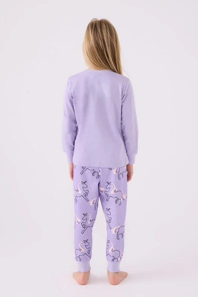 Roly Poly Princess Kız Çocuk Lila Uzun Kol Pijama Takım - 5