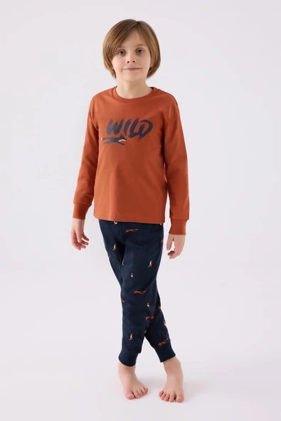 Roly Poly 3433 Wıld Erkek Çocuk Açık Tarçın Uzun Kol Pijama Takım - 5
