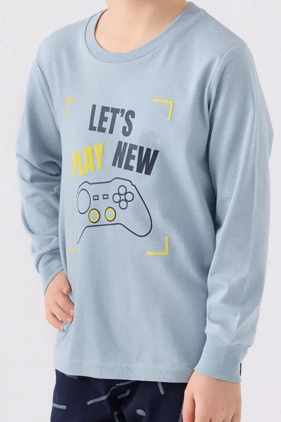 Roly Poly 3379 Lets Play New Erkek Çocuk Soft Yeşili Uzun Kol Pijama Takım - Resim 4