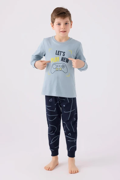 Roly Poly 3379 Lets Play New Erkek Çocuk Soft Yeşili Uzun Kol Pijama Takım ürün görseli 1