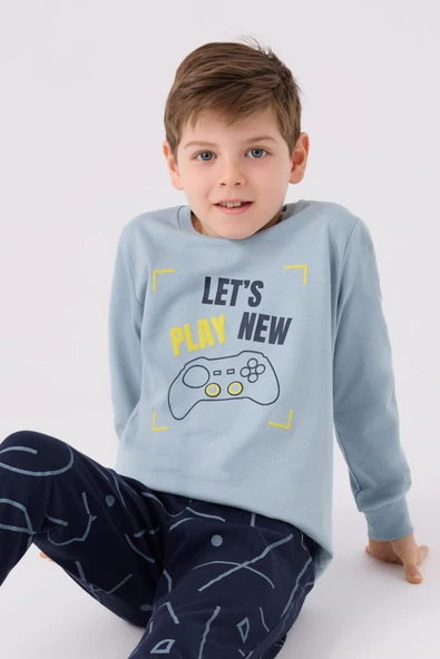 Roly Poly 3379 Lets Play New Erkek Çocuk Soft Yeşili Uzun Kol Pijama Takım - Resim 3