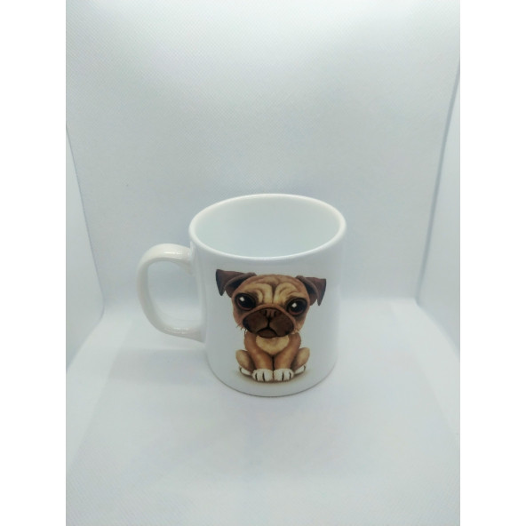 Pug Köpek Tasarımlı Hediye Kutulu Seramik Çift Baskılı Beyaz Kupa Bardak