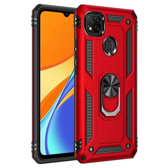 Xiaomi Redmi 9C Kılıf Yüzüklü Standlı Manyetikli Armor Zırh Kılıf - 10