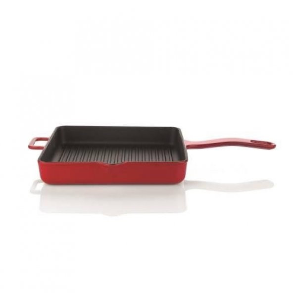 SCHAFER GUSS CHEF DÖKÜM KARE IZGARA TAVA -30 CM-1 PARÇA-KIRMIZI - 1