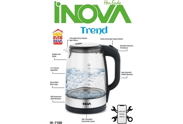 İnova Trend IK-7100 2.2 Litre Cam Işıklı Kettle - 2