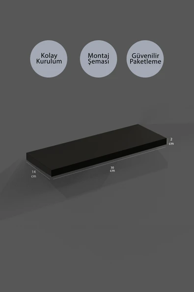 yankı-byeg 30 Cm Üçlü Siyah Mdf Uçan Duvar Rafı Gizli Bağlantı Kitaplık - Resim 2