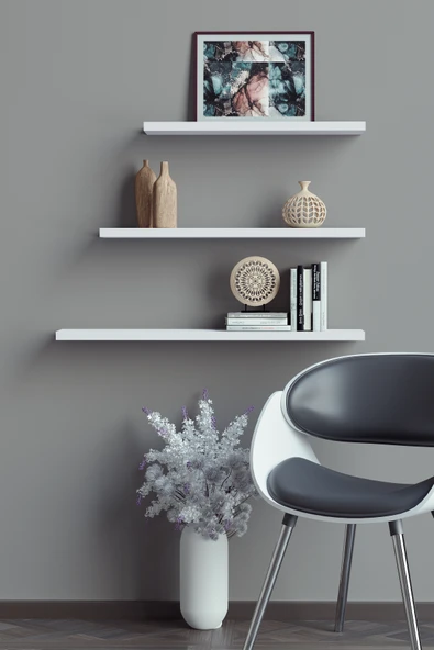 yankı-byeg 40 Cm 50 Cm 60 Cm Üçlü Beyaz Mdf Uçan Duvar Rafı Gizli Bağlantı Kitaplık ürün görseli