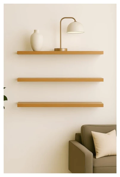 yankı-byeg 50 Cm Üçlü Safir Meşe Mdf Uçan Duvar Rafı Gizli Bağlantı Kitaplık ürün görseli