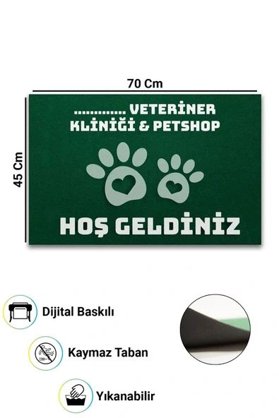 Valerine Life İsme, Kişiye veya Firmaya Özel Veteriner Kliniği ve Pet Shop Temalı Yeşil Hoş Geldiniz Kapı Önü Paspası 45 - Resim 2