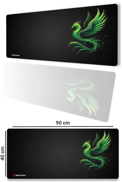 SonicTouch UltraGrand Siyah Neon Yeşili Anka Kuşu Dikişsiz Xxl Gaming Oyuncu Masaüstü Klavye Mouse Pad 40x90Cm ürün görseli