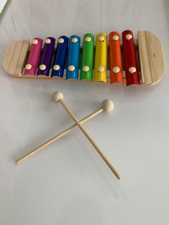 Hamaha Büyük Boy Ahşap Ksilofon 8 Nota 8 Ton 25 cm 8 Tuşlu Sesli Selefon Oyuncak - 3