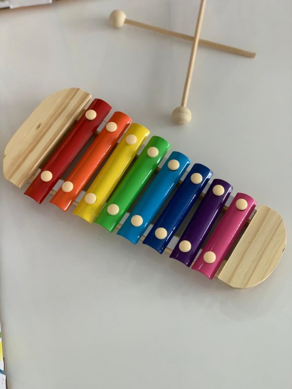 Hamaha Büyük Boy Ahşap Ksilofon 8 Nota 8 Ton 25 cm 8 Tuşlu Sesli Selefon Oyuncak - 6