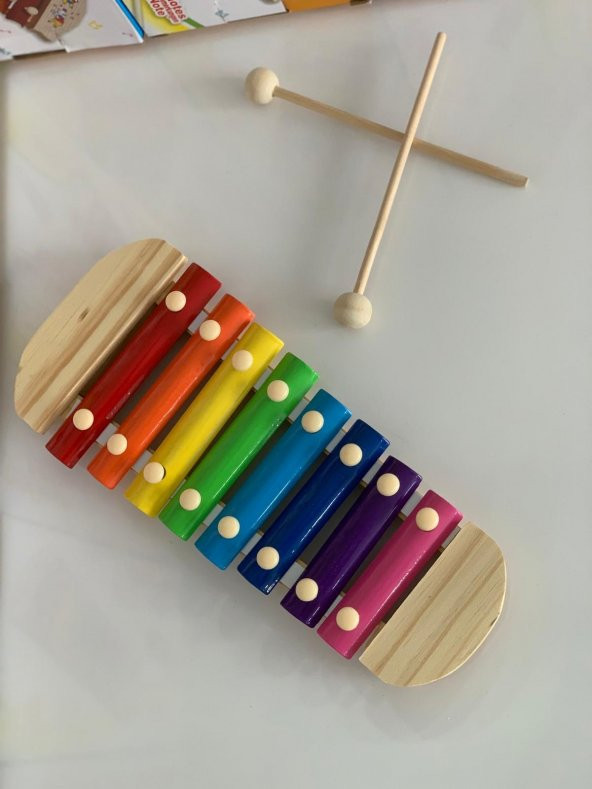 Hamaha Büyük Boy Ahşap Ksilofon 8 Nota 8 Ton 25 cm 8 Tuşlu Sesli Selefon Oyuncak - 9