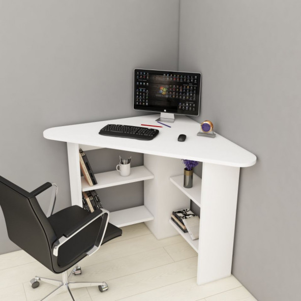 Arnetti Corner Ofis Çalışma Masası Beyaz 74x80x20 4 Raflı Özel Tasarım Uzun Ömürlü
