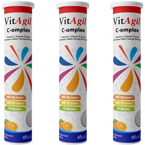 3 Adet VitAgil C-omplex  Vitamin C + Vitamin D + Çinko  20 Efervesan Tablet