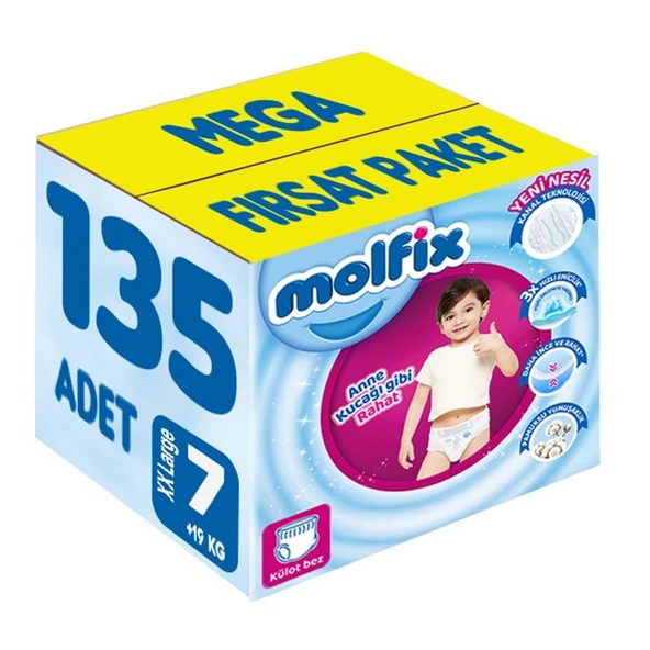 Molfix Külot Bebek Bezi Beden:7 (19+KG) XX Large 135 Adet Mega Fırsat Pk ürün görseli