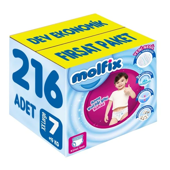Molfix Külot Bebek Bezi Beden:7 (19+KG) XX Large 216 Adet Dev Ekonomik Fırsat Pk ürün görseli