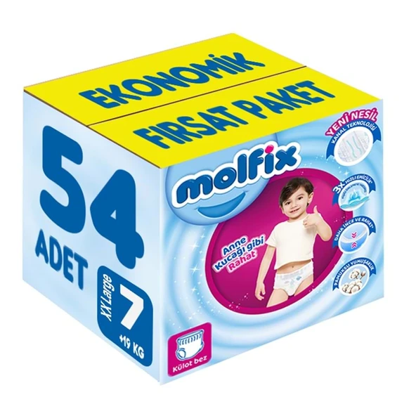 Molfix Külot Bebek Bezi Beden:7 (19+KG) XX Large 54 Adet Ekonomik Fırsat Pk ürün görseli