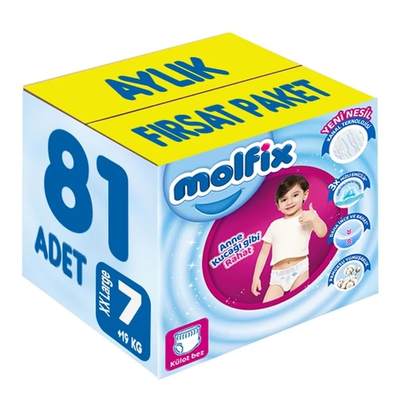 Molfix Külot Bebek Bezi Beden:7 (19+KG) XX Large 81 Adet Aylık Fırsat Pk ürün görseli