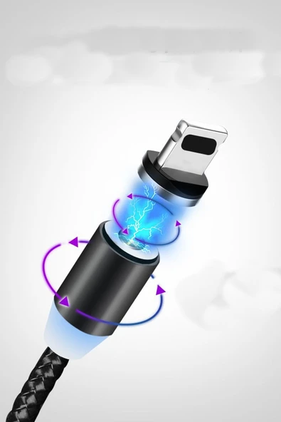 3in1 Manyetik Şarj Kablosu – Micro USB, Type-C, Lightning Uyumlu, Değiştirilebilir Uçlu Data Kablosu - 4
