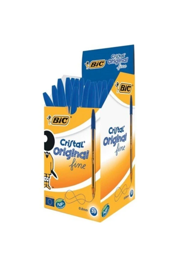 Bic Cristal Fine Tükenmez Kalem Mavi 0.8 MM 50'Li Kutu