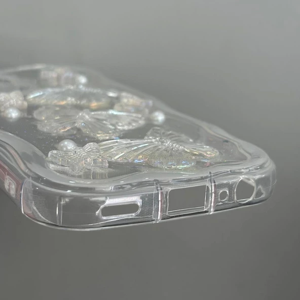 Samsung Galaxy A15 Kılıf 3D Kelebek Desen Kamera Korumalı Şeffaf Silikon Kapak - 5