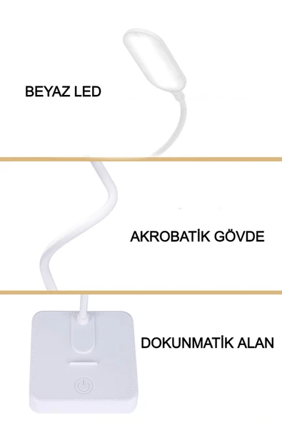 Şarjlı Dokunmatik Masa Lambası – Kitap Okuma, Ders Çalışma, 3 Modlu Ayarlanabilir Beyaz Işık - 3