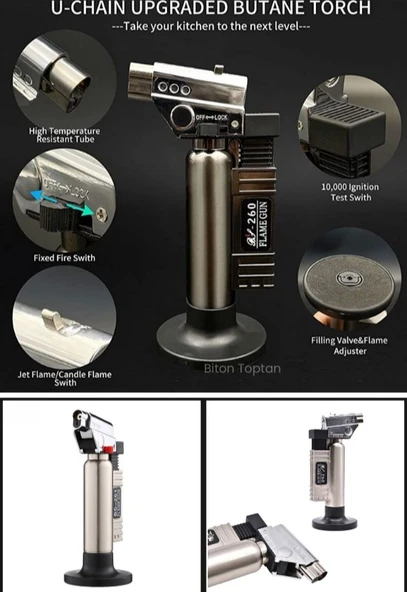 Metal Kasa Torch Pürmüz Çakmak 1300 Derece Isı Tabancası  Aşcı Pürmüzü Tıbbi Diş Pürmüzü  BS-261 - 2
