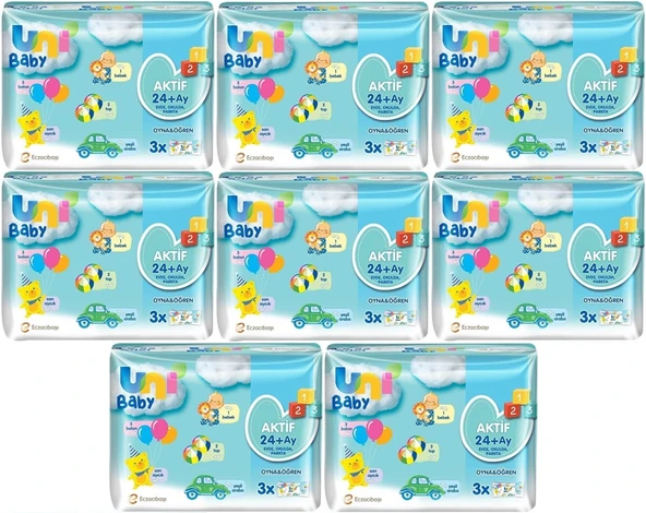 Uni Baby Islak Havlu Aktif / Oyna & Öğren 52 Yaprak (24 Lü Set) 1248 Yaprak (8PK*3)