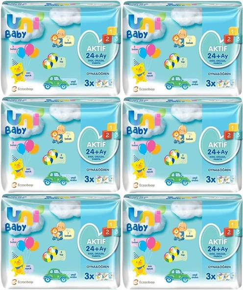 Uni Baby Islak Havlu Aktif / Oyna & Öğren 52 Yaprak (18 Li Set) 936 Yaprak (6PK*3)