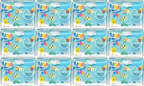 Uni Baby Islak Havlu Aktif / Oyna & Öğren 52 Yaprak (36 Lı Set) 1872 Yaprak (12PK*3)