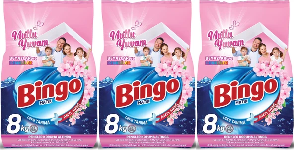 Bingo Matik Toz Çamaşır Deterjanı 24KG Beyazlar ve Renkliler 159 Yıkama (Mutlu Yuvam)
