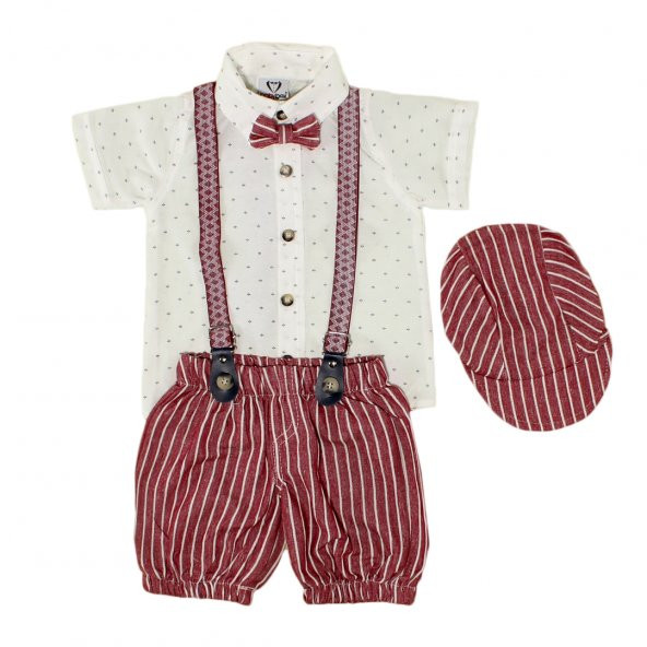 Erkek Bebek Takım İskoç Şapka Modelli Papyonlu - 4