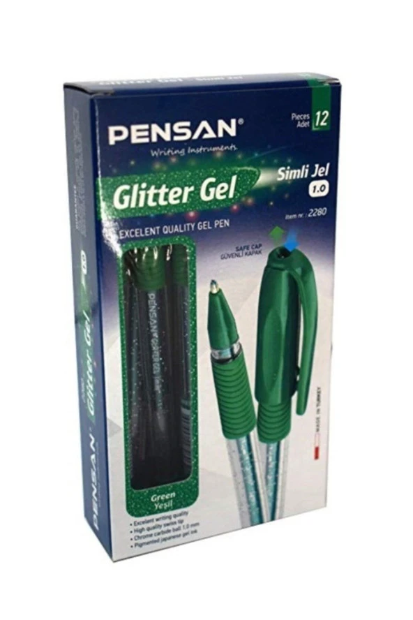 Pensan Tükenmez Kalem Jel Simli 1.0 MM Yeşil (12 Li Paket)