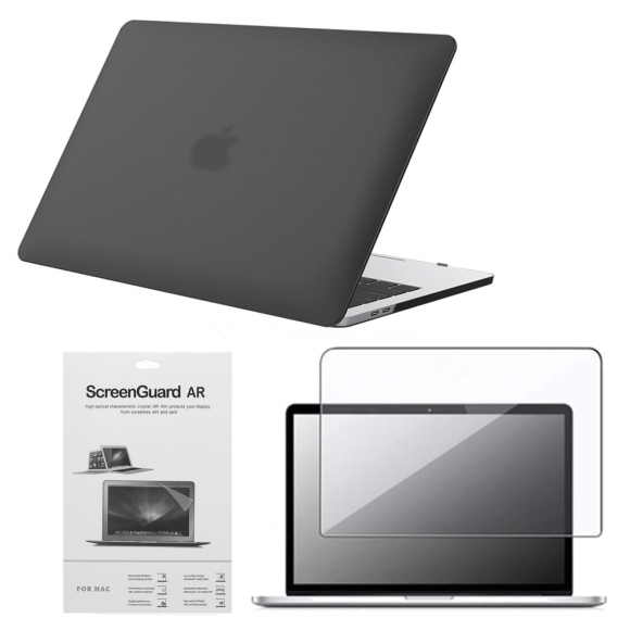 Apple 13" Macbook Air A2337 M1 Siyah Kılıf Koruyucu Kapak + Ekran Filmi CMATM-133B