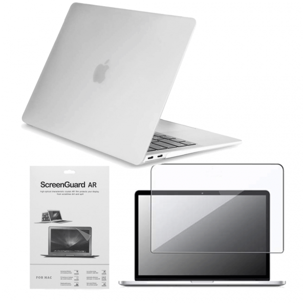 Apple 13" Macbook Air A2337 M1 Beyaz Kılıf Koruyucu + Ekran Filmi CMATM-133W
