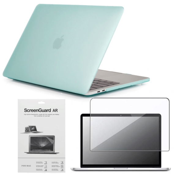 Apple 13" Macbook Pro A2338 M1 Su Yeşili Kılıf Koruyucu + Ekran Filmi CMPTM-133GR