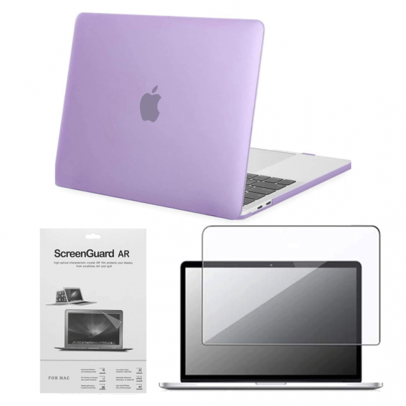 Apple 13" Macbook Pro A2338 M1 Mor Kılıf Koruyucu + Ekran Filmi CMPTM-133PU