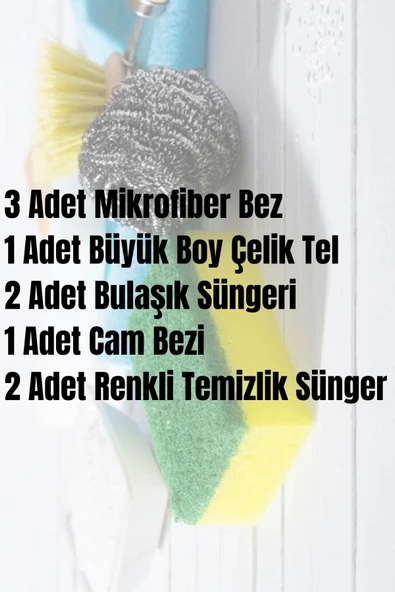 Ev Temzilik Seti (Mikrofiber Bez - Cam Bezi - Bulaşık Teli - Bulaşık Süngeri - Temizlik Süngeri) - 2